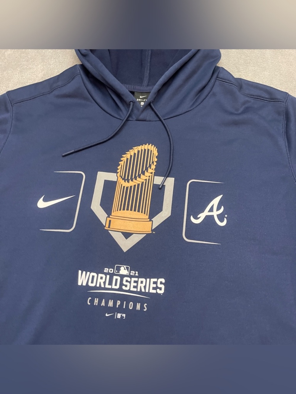 Nike Atlanta Braves 2021 World Series Champions Hoodie Mens XL Navy Dri-FIT - Picture 2 of 9